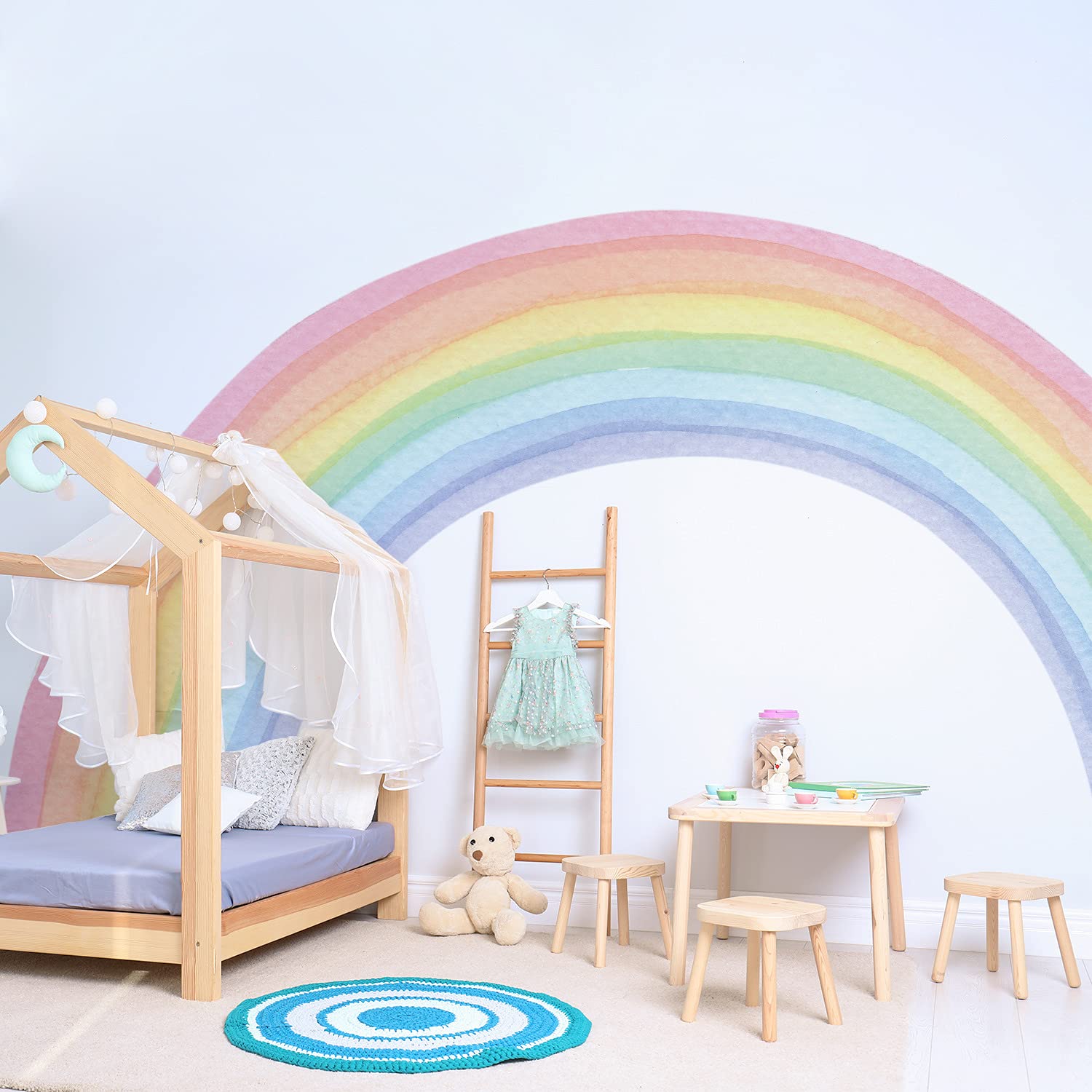 Colorful Rainbow Wall Sticker Stickers,Bedroom Wall Art,Precut Self Adhesive Peel and Stick Large Fabric Watercolor Rainbow Wall Mural Stickers,Rainbow Wall Sticker Decals for Living Room,94.5"x55.1"