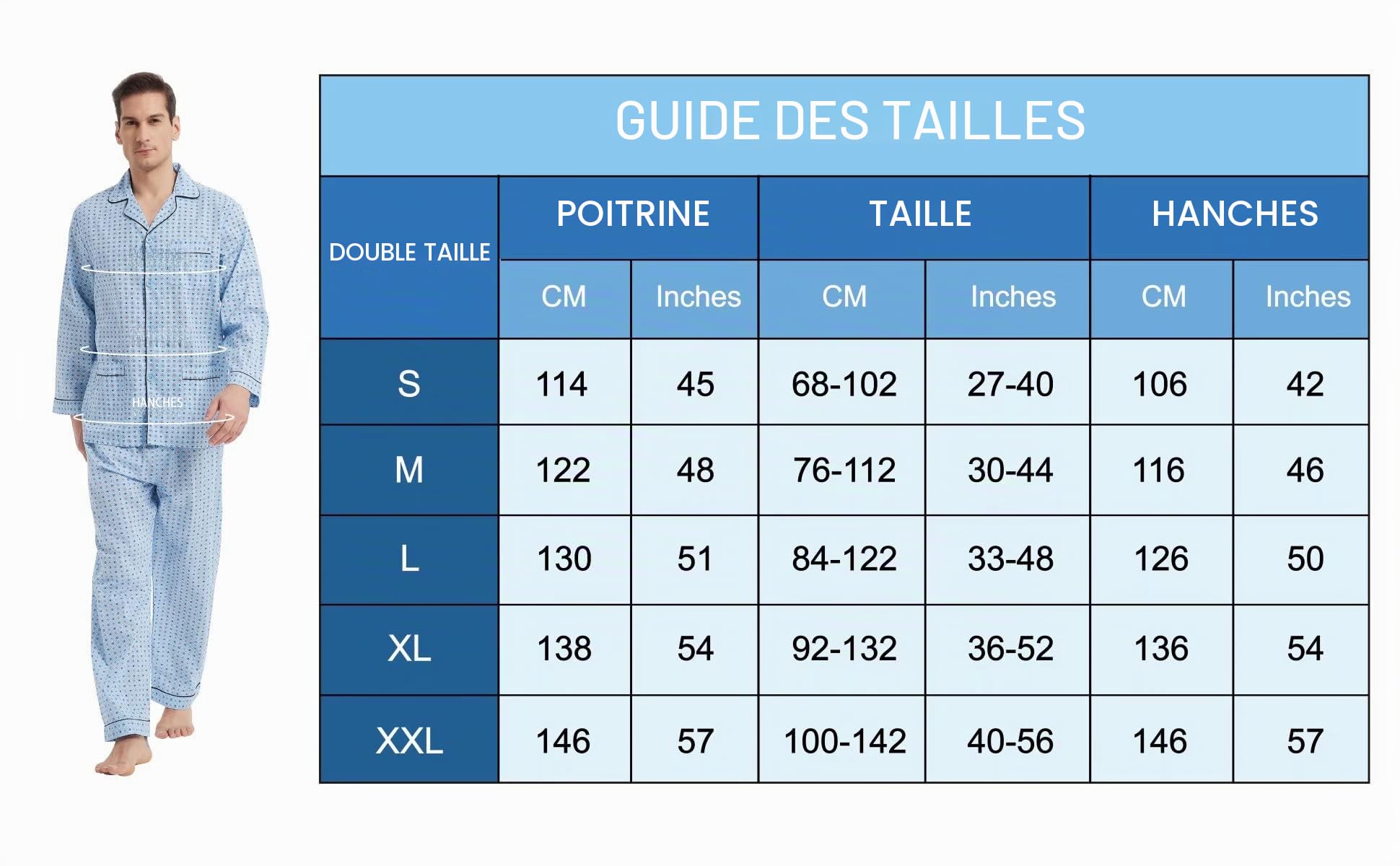 Amaxer Pyjama à Manches Longues en Coton pour Hommes