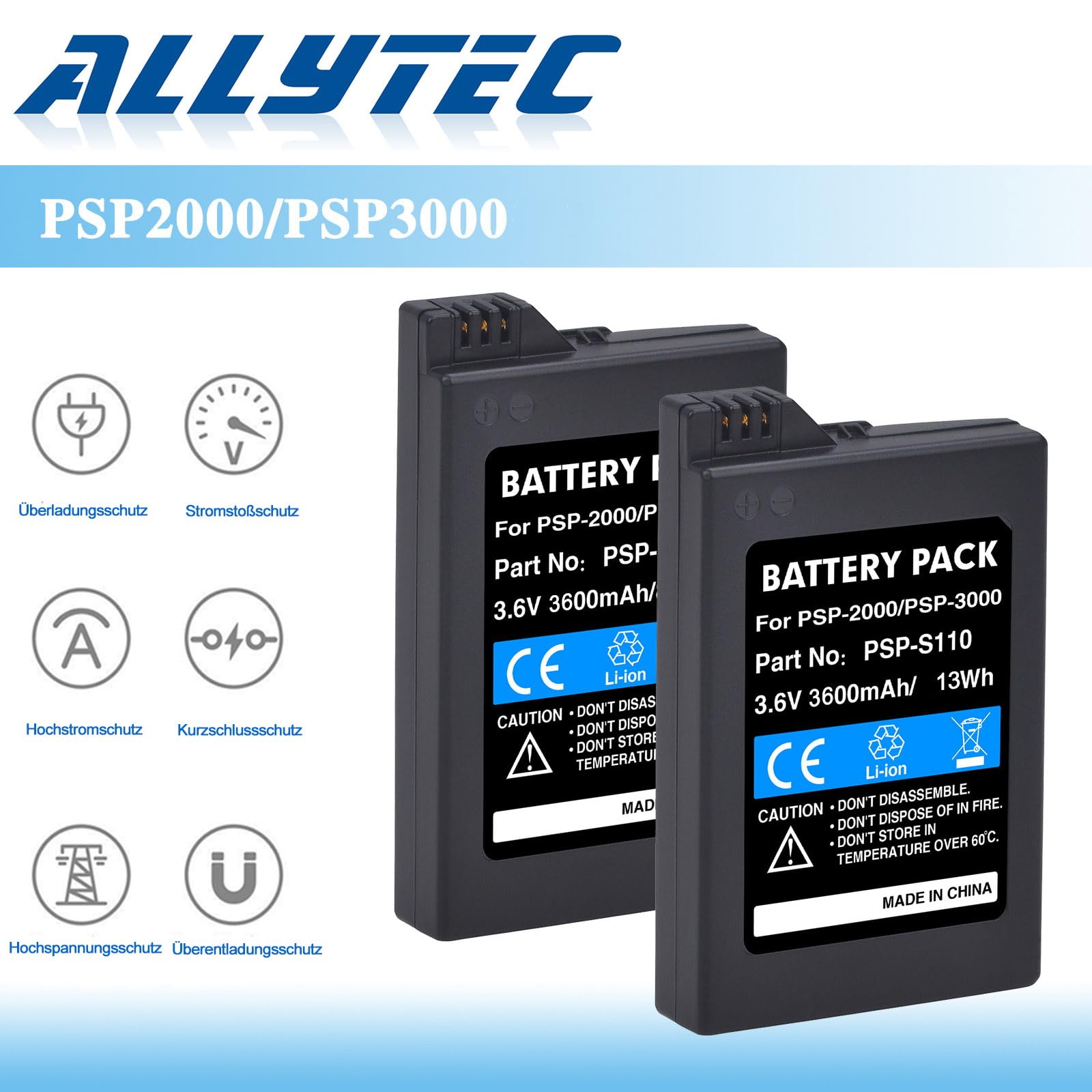 Adatto per Sony PSP2000 3000 Host PSP-S110 3600 mAh 3,6 V con capacità sufficiente
