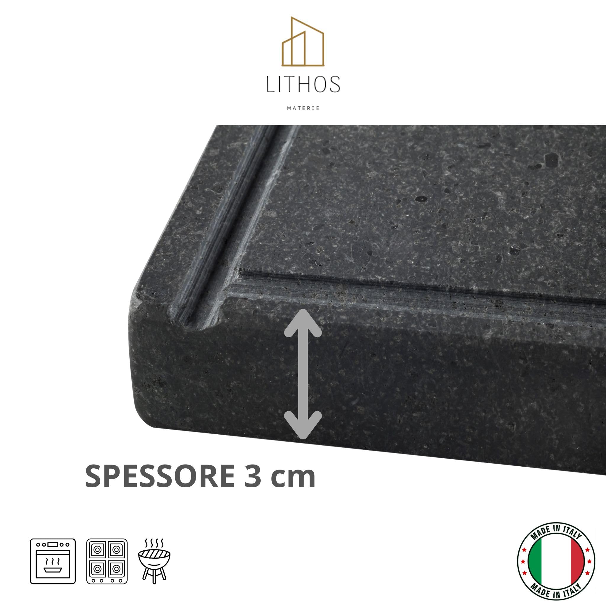 PIASTRA IN PIETRA LAVICA Ollare - Refrattaria dell’Etna per Forno Elettrico & Gas, Barbecue, Bistecchiera per Pizza e Carne – Misure a Scelta (60x40 cm3)