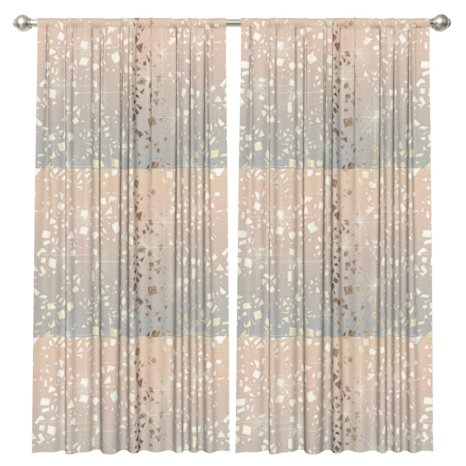 InOmak Vintage Glam Gold Star Foil Sparkle, 2 Panels Window Curtains 52 x 84 Inch Blackout Curtains for Living Room Bedroom