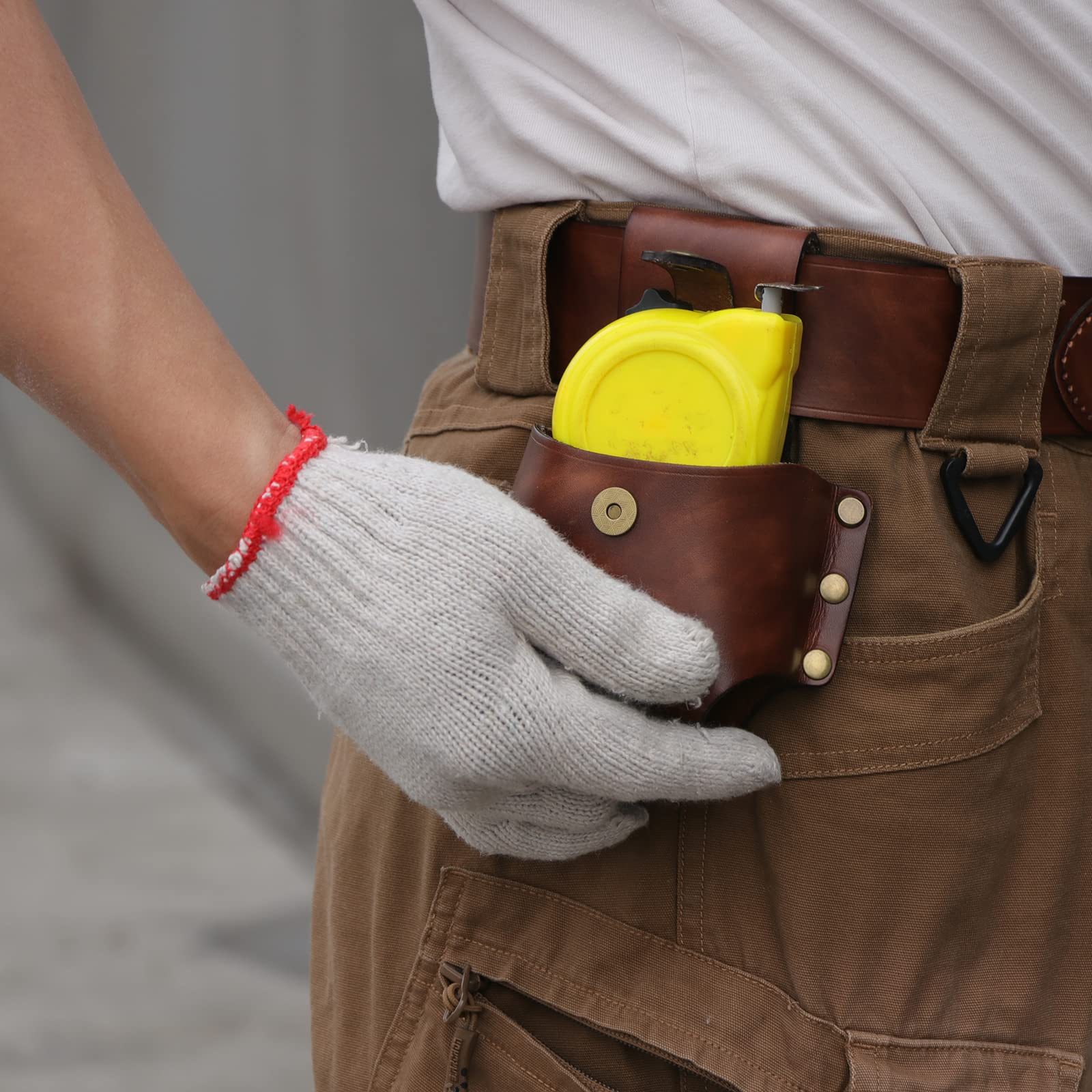TOURBON Grande Cuero Genuino Cinta métrica Soporte cinturón Bolsa electricistas Herramienta Funda