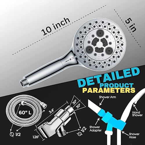 Miniatura 7 de Cabezal de ducha filtrado con mano, cabezales de ducha de alta presión con combo de pulverización de mano, filtros, manguera de ducha y soporte,