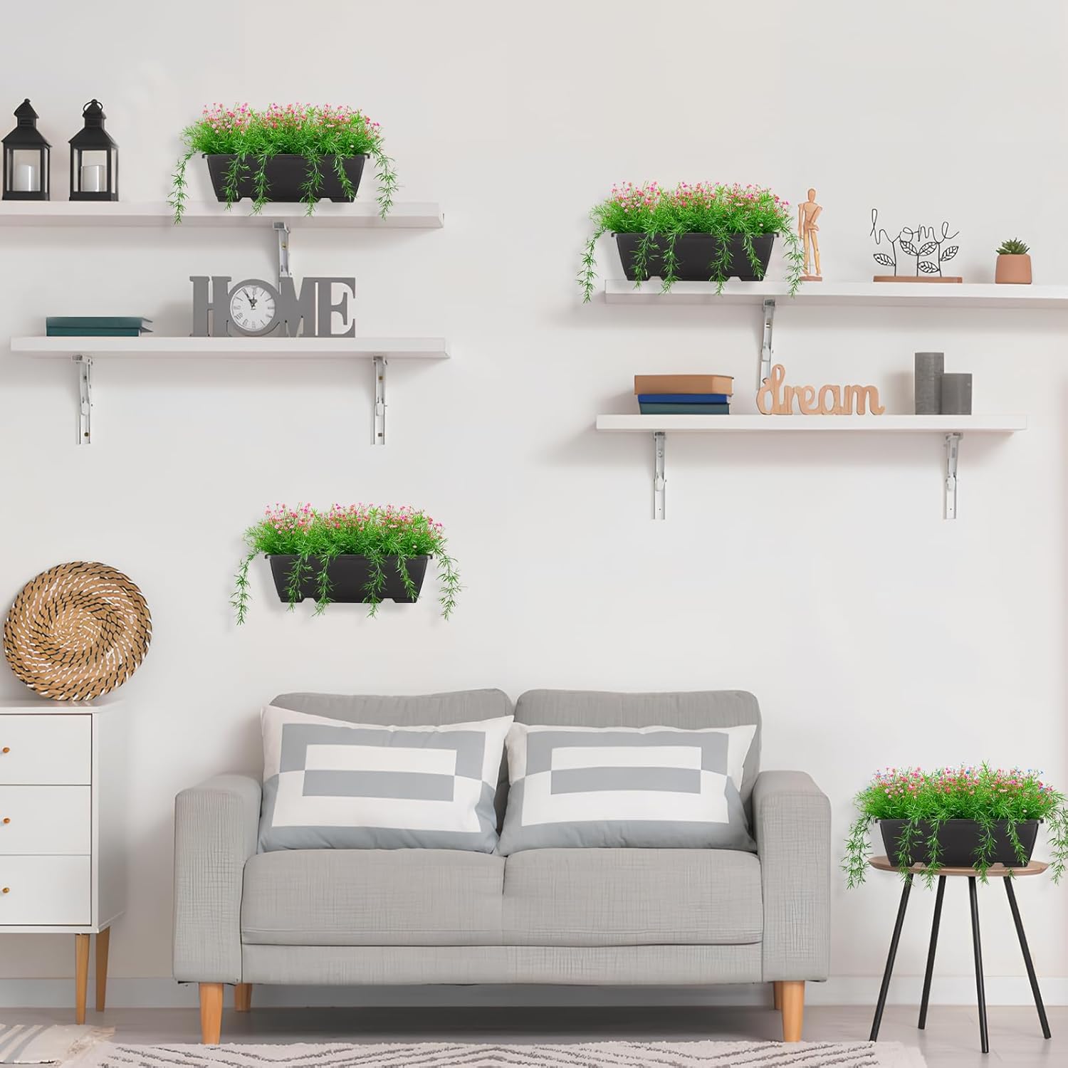 Artificial Baby Breath Fake Plants Indoor for Farmhouse Home Decor, Fake Potted Plants in Plastic Rectangular Pots for Table Centerpiece for Bathroom Office Living Room Shelf Laundry Decor, Red