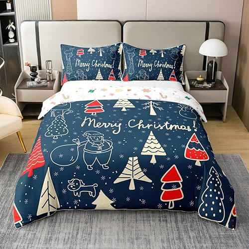 Miniatura 8 de Erosebridal Funda de edredón de Navidad 100% algodón, tamaño King, ropa de cama de ciervos de Navidad de dibujos animados para niños y niñas, funda