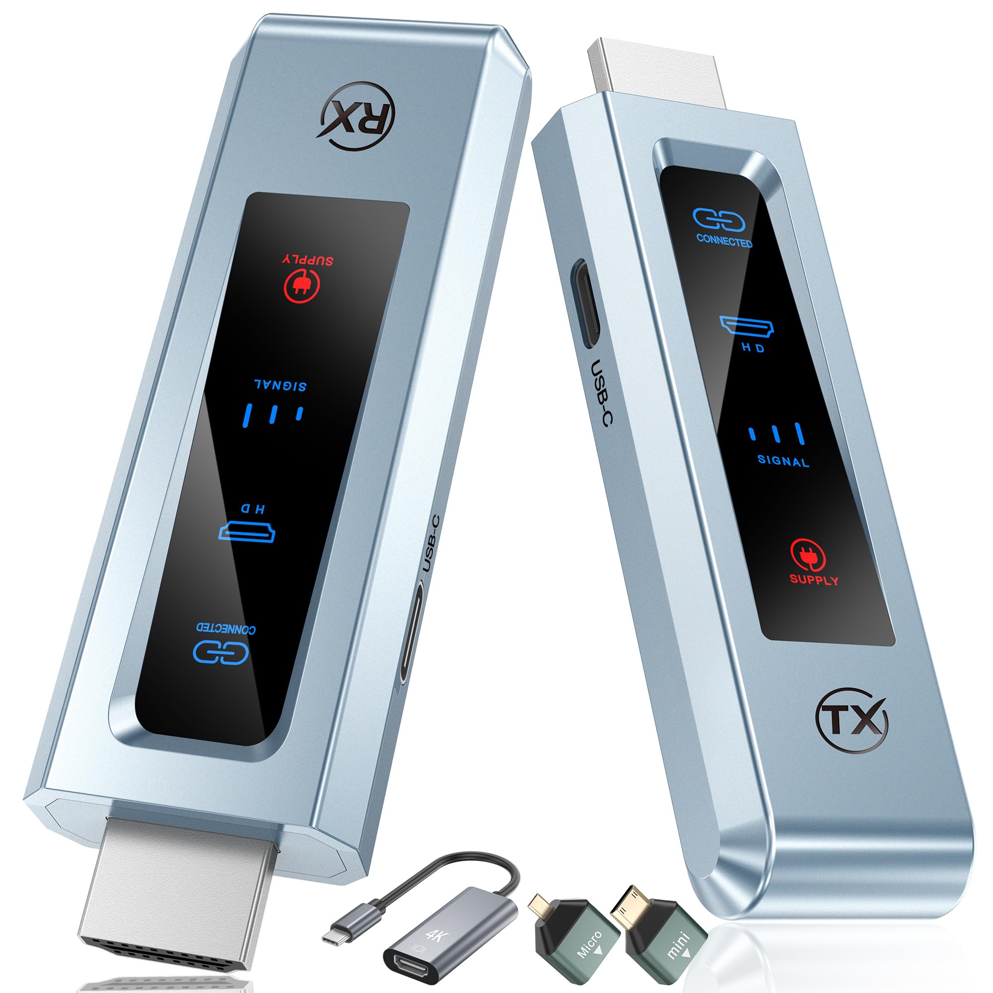 Wireless HDMI Transmitter and Receiver, 98 FT/30M Stabile Verbindung, 2,4G/5G tragbarer HDMI Wireless mit LED-Bildschirm, Plug & Play für Streaming Video Audio File von, Laptop, PC zu HDTV, Projektor.