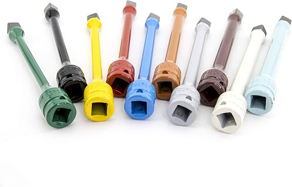 Genius Tools TO-410EXT - 10 Piece 1/2 Drive Torque Extension Bar Set, Color-Coded, 60 ft.lbs.~150 ft. lbs.