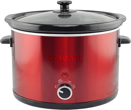 Courant 5.5 Quart Slow Cooker with Removable Ceramic Insert, Glass Lid With Three Temperature Settings Red