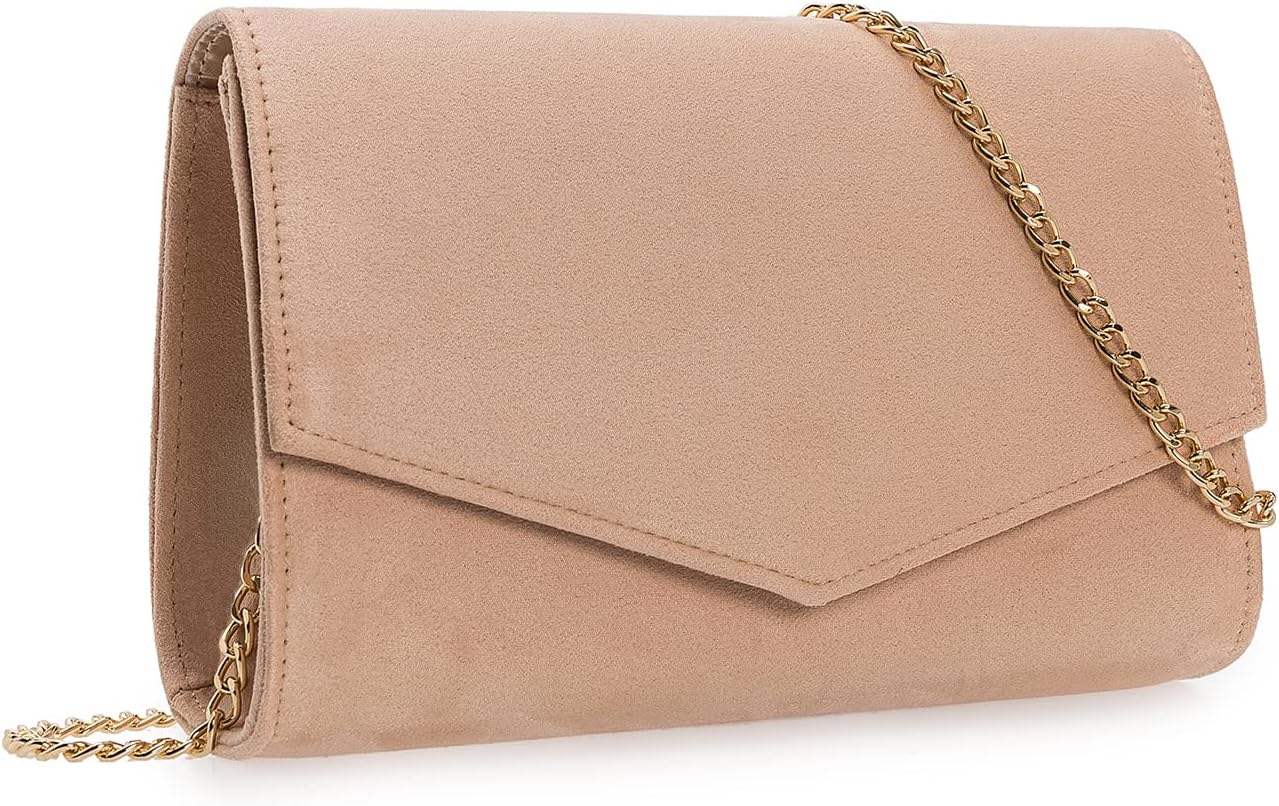 IXEBELLA Women Evening Bag Dressy Clutch Handbag Faux Suede Purse for Wedding