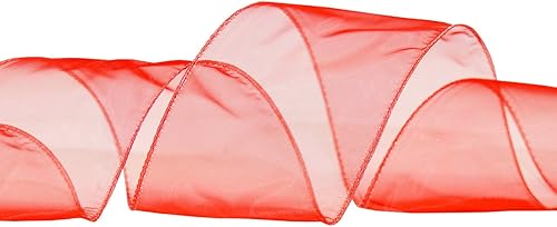 Miniatura 2 de Morex Ribbon Cinta de gasa con cable de 2-12 pulgadas con carrete de 20 yardas, color rojo