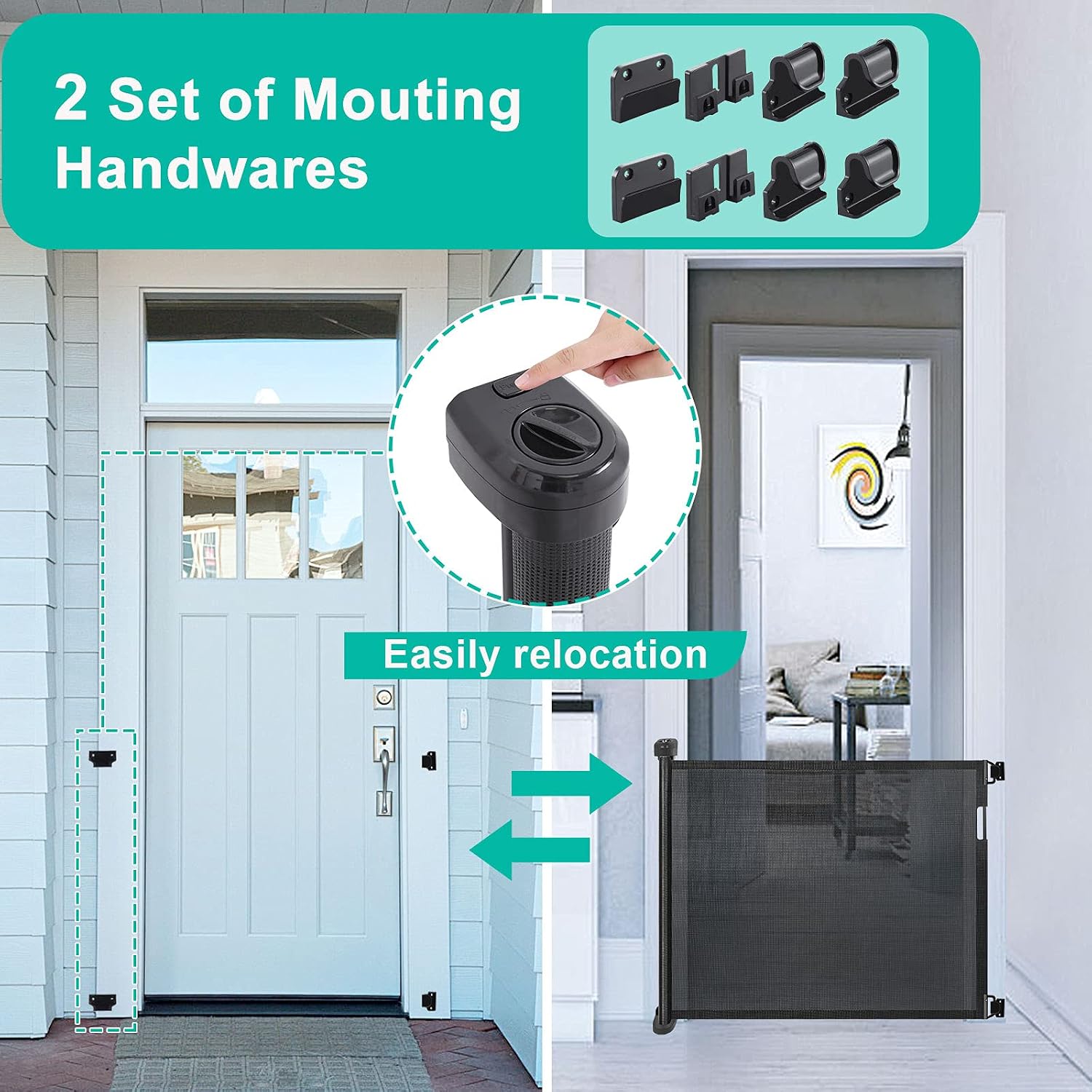 Retractable Baby Gate , Abaook Retractable Dog Gate for Stairs , Extra Wide Baby Gate 34 " Tall , Extends to 54 " Wide，Dog Gate for Doorways , Stairs , Hallways , Indoor/Outdoor (Black)