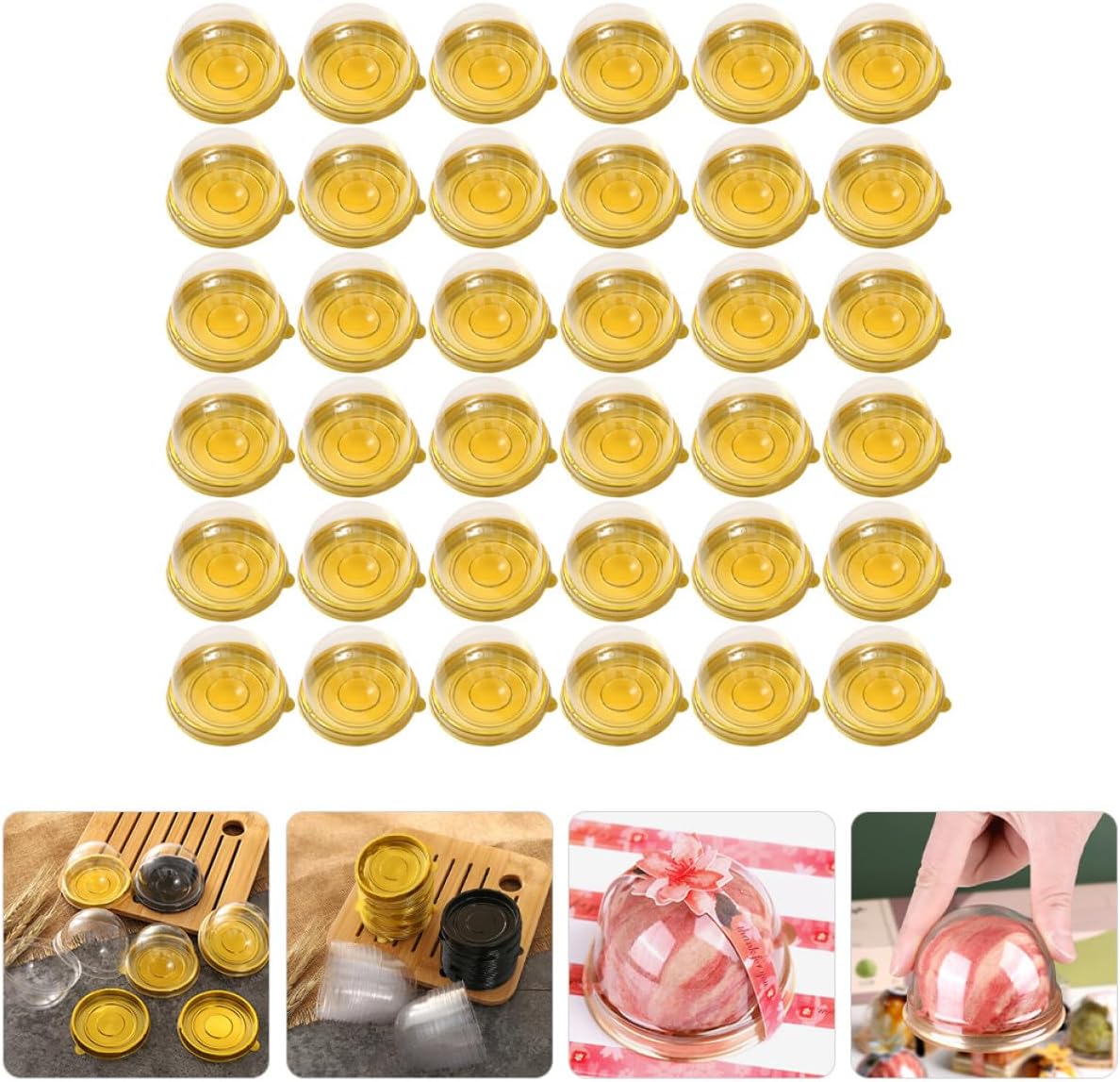HOMSFOU 50pcs round Mooncake Boxes with Dome Lid for Egg-yolk Puff, Mini Cake Packaging Containers for Desserts and Pastries, Plastic Single Cake Wrapping Boxes for Baking and Packaging