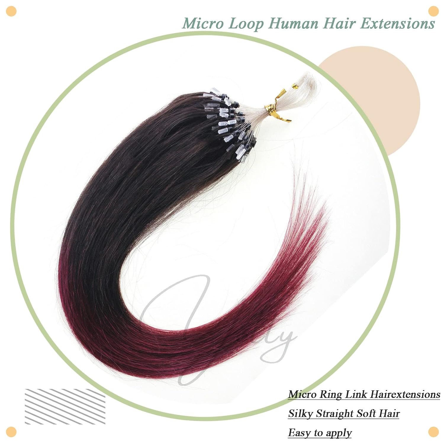 Micro Loop Human Hair Extensions Microbeads Link Premium Remy Hair Ombre Off Black to Burgundy Red T1B/Burgundy 20inch 100strands 50gr