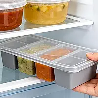 Moldes de silicone para freezer com tampas – cubos de sopa para congelar lasanha, sobras, sopas, molhos, caçarolas, refeições de preparação de refeições e muito mais (cinza, 4 compartimentos, 29,5 x