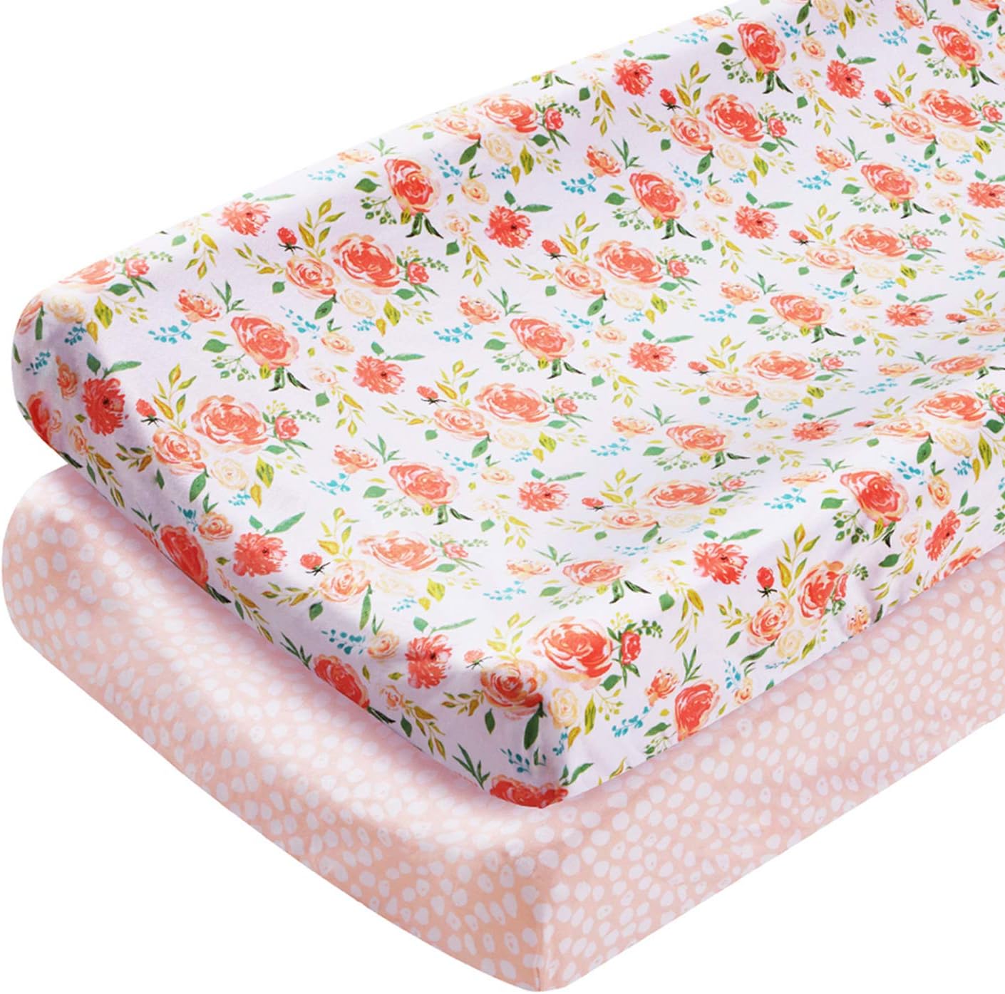 Changing Pad Covers, LNGLAT 2-Pack Cotton Cradle Sheets for Baby Girls, Fit Standard Contoured Ultra Soft Cozy Changing Table Pads