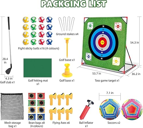 Miniatura 5 de Juego de astillado de golf con soporte, juego de golf de batalla 4 en 1 con 16 bolas adhesivas, tapete de puting, 8 bolsas de frijol, 2 pelotas de