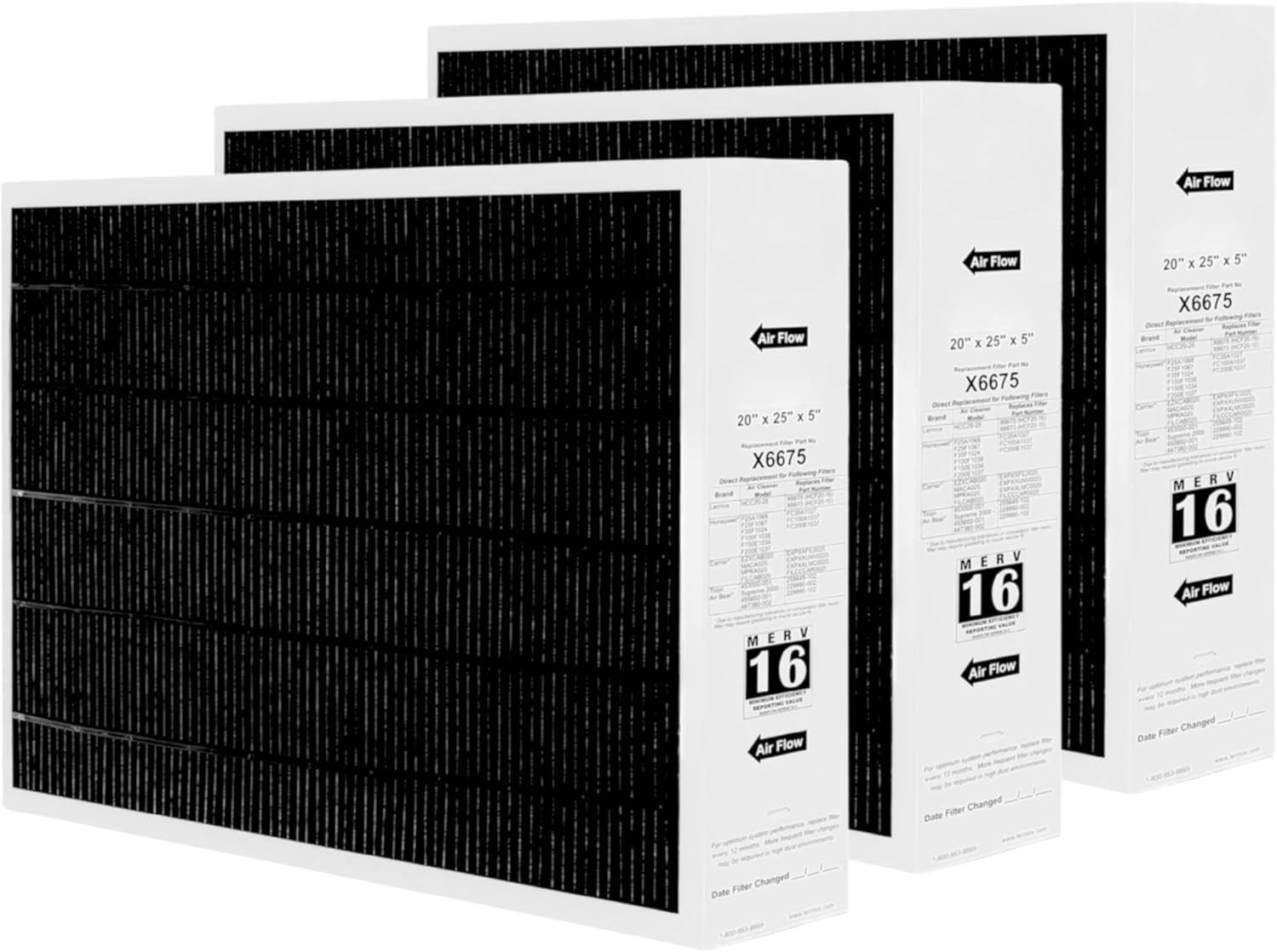 Nispira X6675 20X25X5 Furnace Filter Replacement Compatible with Lennox X6675 HCC20-28 Healthy Climate Clean Carbon AC HVAC System HCF20-16 MERV 16. 3 Packs