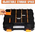 Jack Boss Boîte à outils avec couvercle transparent, double côté 34-Compartments Boîte d'organisateur avec séparateurs amovibles pour matériel, vis, boulons, ongles, perles, bijoux et accessoires de pêche, orange, paquet de 2