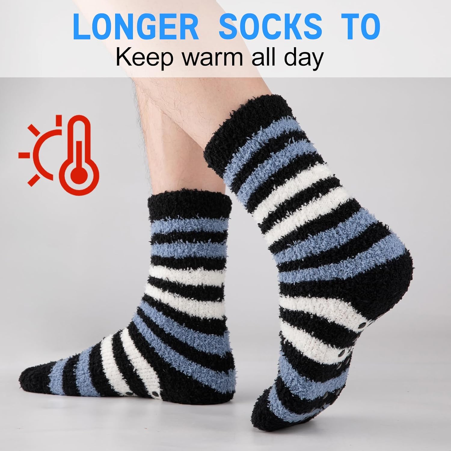 COOVAN Mens Fuzzy Socks Soft Cozy Slipper Fluffy Winter Warm Fleece Socks for Men Plush Sleeping 5 Pairs - Image 3