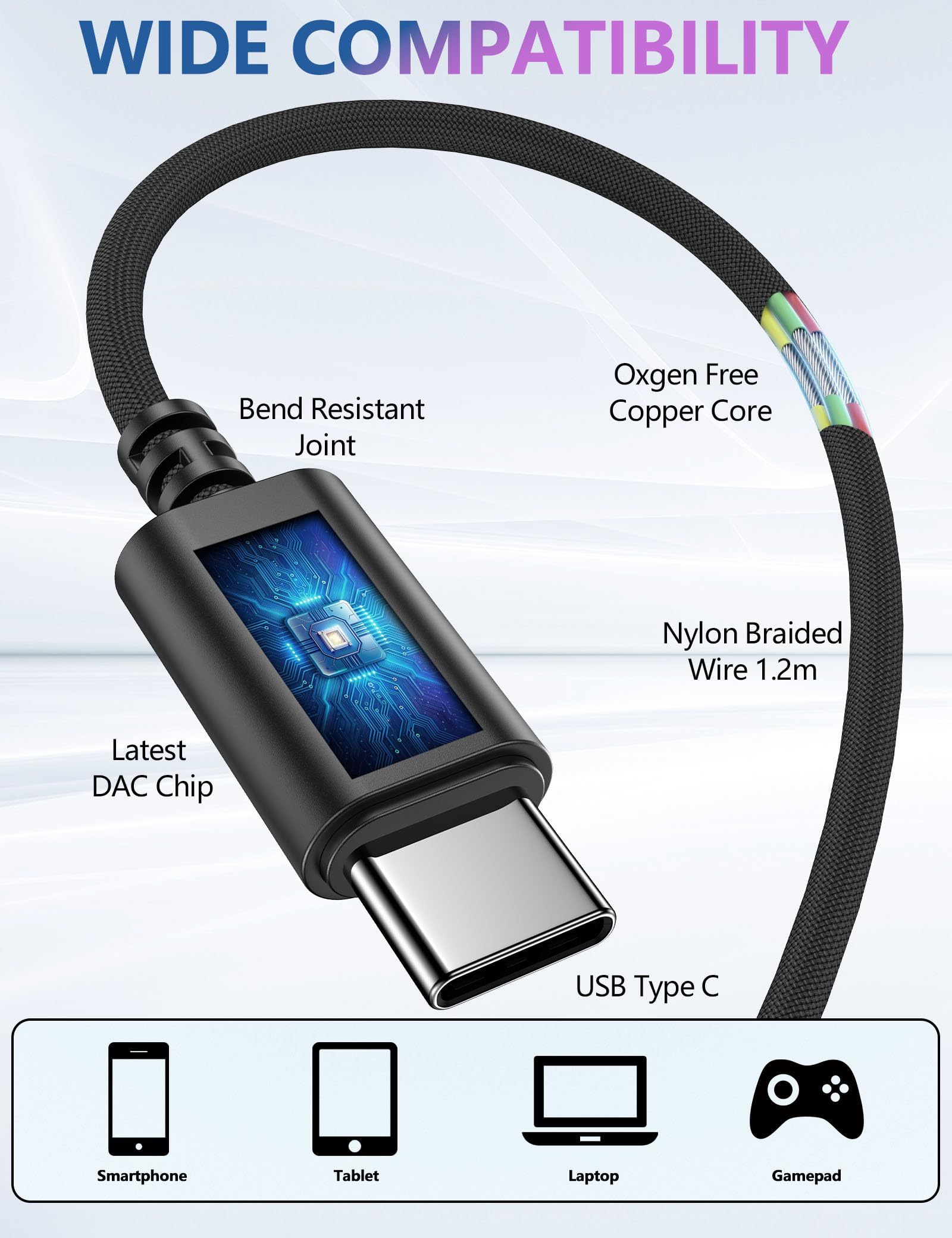 TOPAUX Słuchawki douszne USB C typu C do iPhone'a 17 Pro Max 16e 16 15