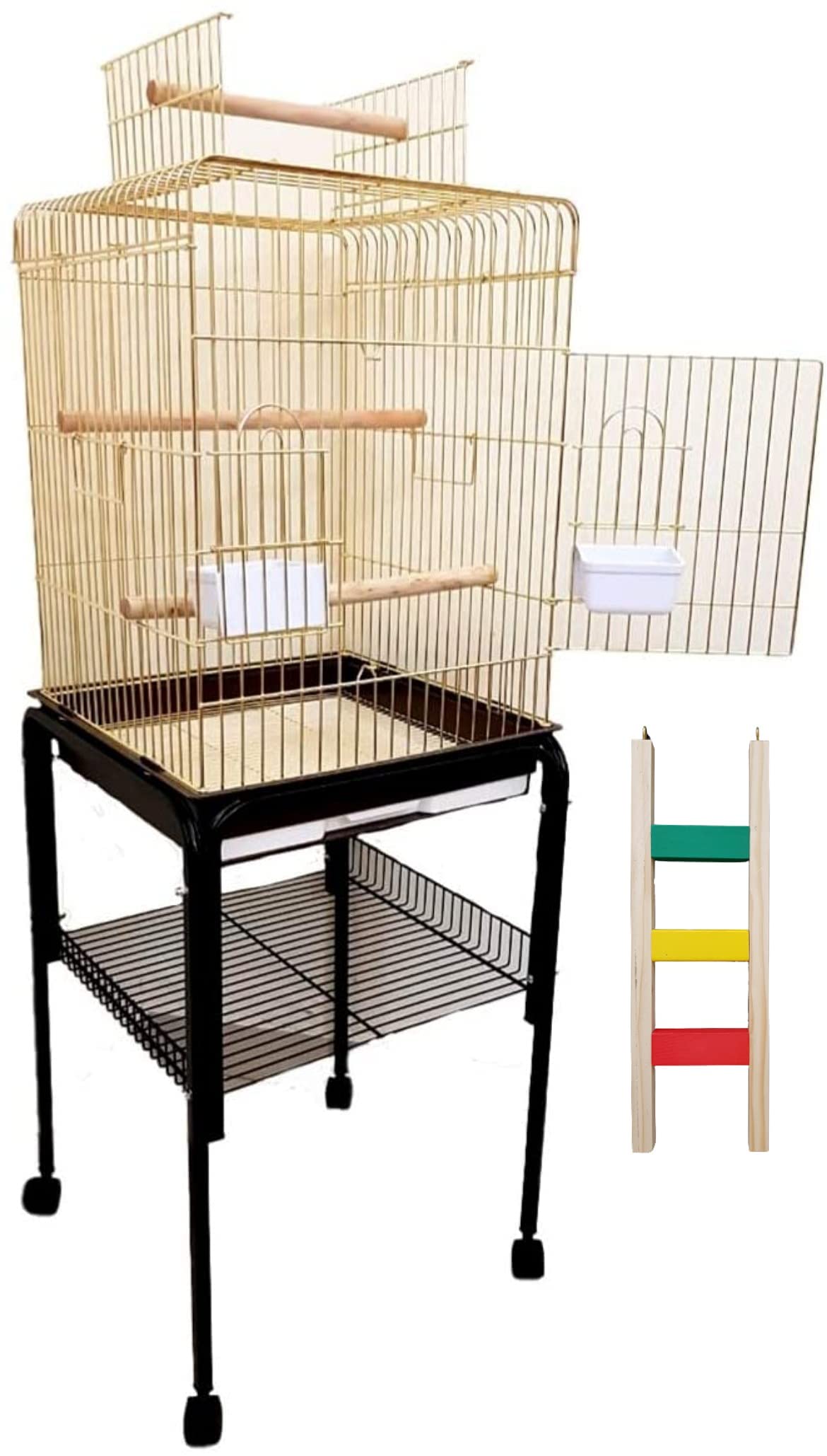 Buy SHAMWA golden Bird cage with rolling stand 2 Food Container, 2 wood