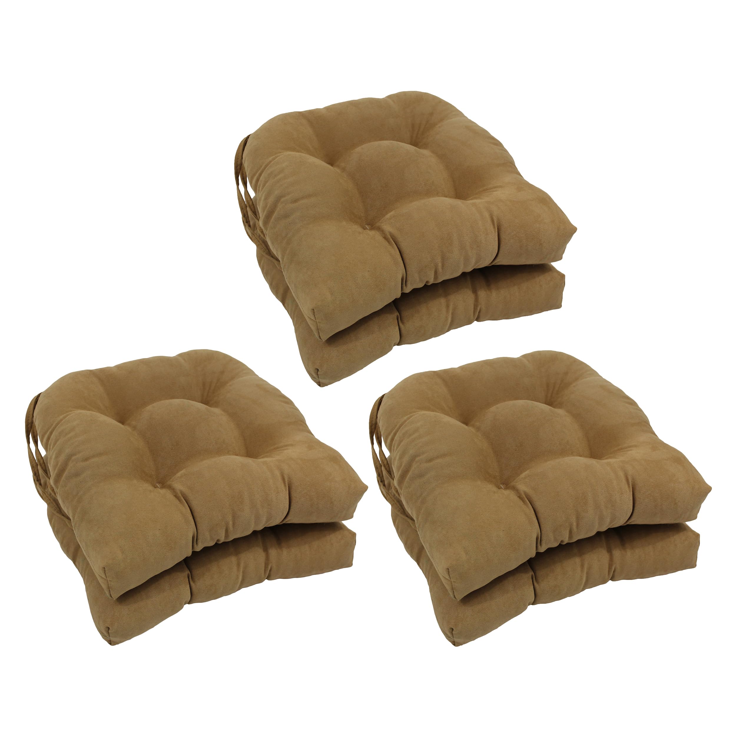 16-inch Rounded Back Tufted Microsuede Chair Cushion, 16 x 16, Camel 6 Count