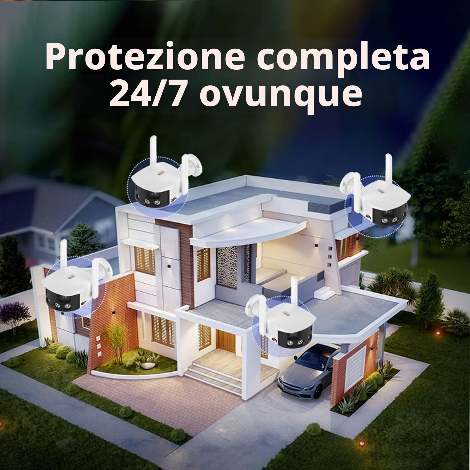 OBA-DL-T20 Telecamera Wi-Fi Esterno Doppia Lente Angolo Visione 180° 4K Visione Notturna A Colori Starlight Audio Bidirezionale