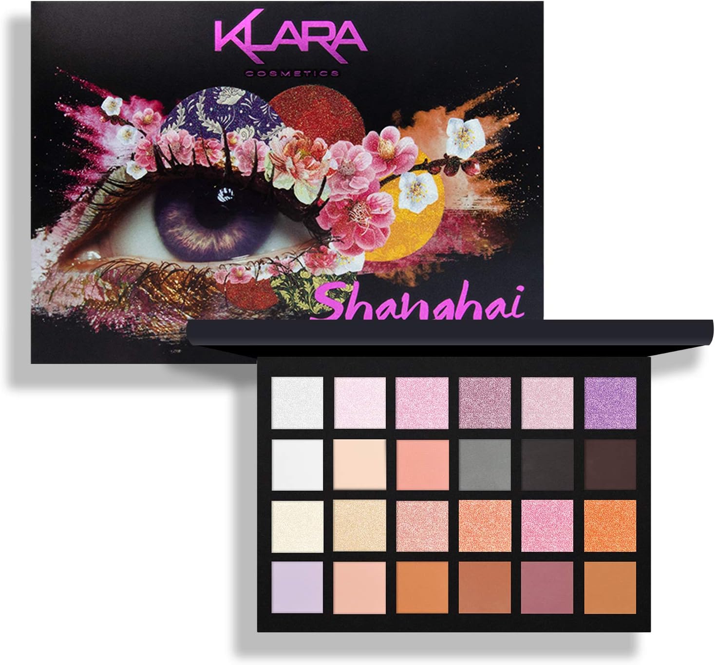 Klara Cosmetics 24 Eyeshadow Palette - Festive Vibrant Shimmer Matte Warm Neutral Sparkling Eye shadow Palette (Shanghai)