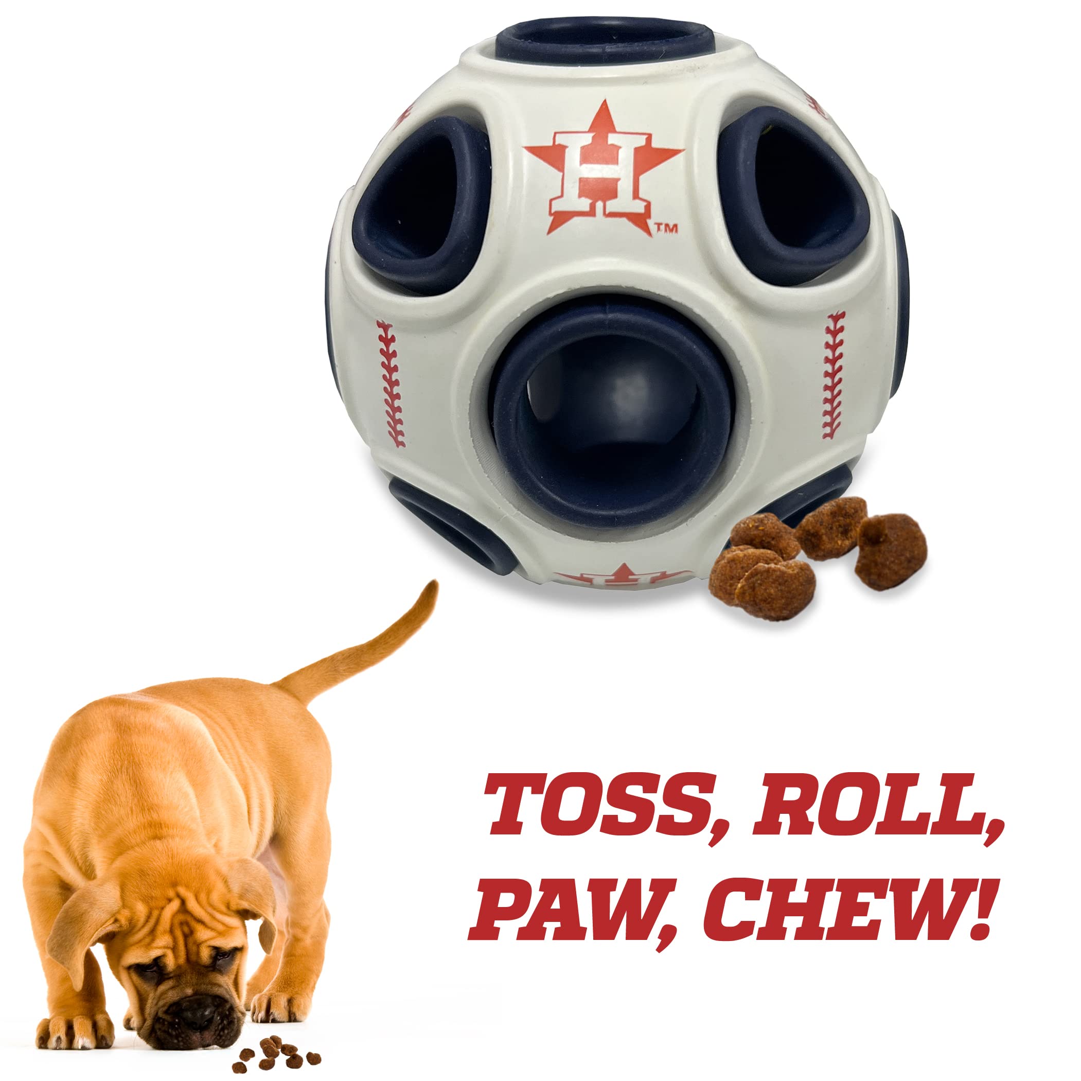 Pets First MLB Houston Astros - Juguete dispensador de golosinas de béisbol para perros y gatos, juguete de bola de goma para perros, juguete interactivo divertido para perros, juguete de alimentación