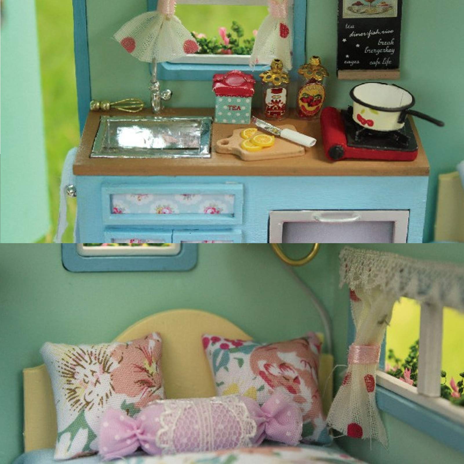 Kit per Casa delle Bambole Fai-da-te con Mobili in Miniatura e Movimento Musicale per Bambini Creativi Dagli 8 Anni in su, Giocattolo da Costruzione in Legno