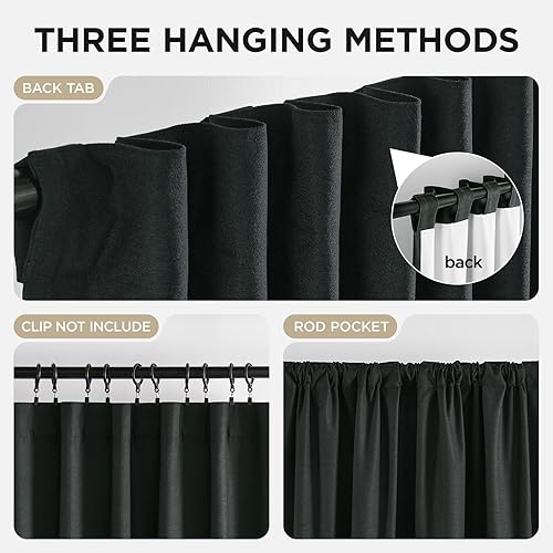 Miniatura 5 de Joydeco - Cortinas opacas negras de 84 pulgadas de largo - Cortina de lino 100% opaca para dormitorio, con bolsillo para cortinero y lengüetas