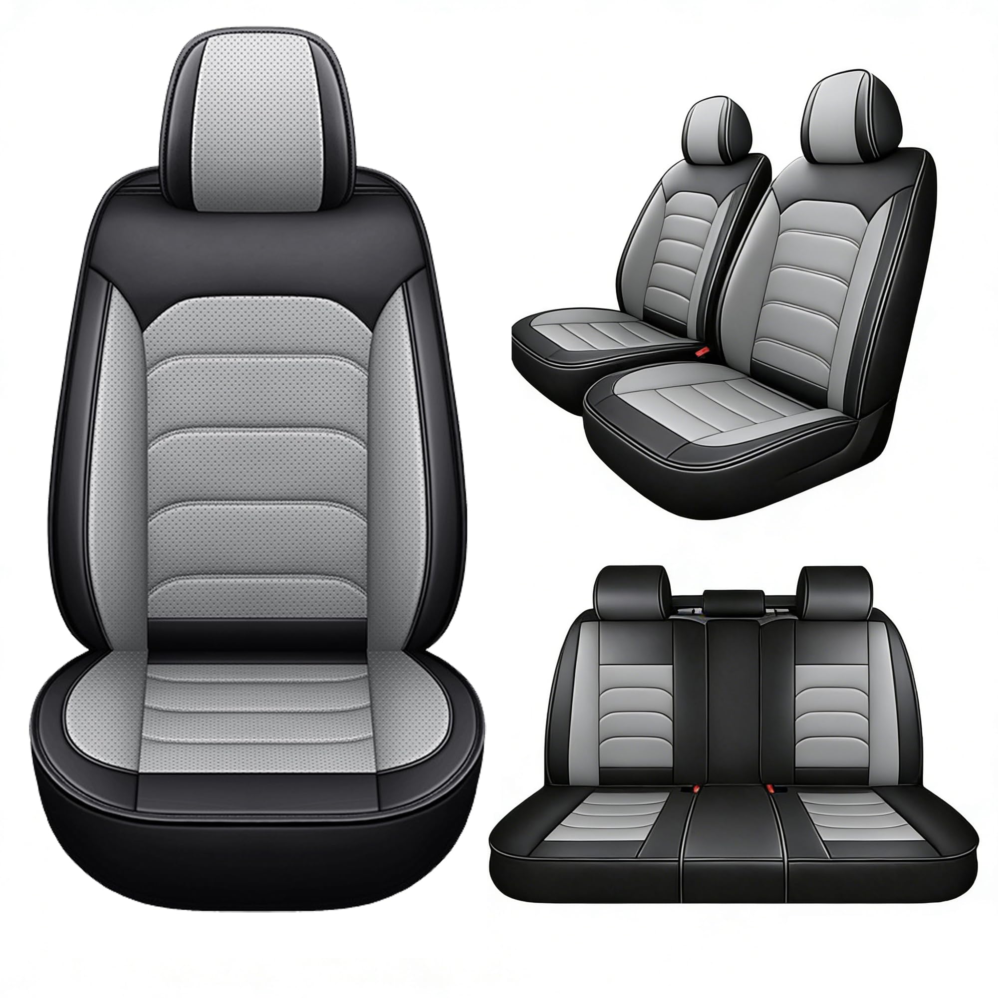 FIENZA Coprisedili Auto per Suzuki Vitara Hybrid SUV 2020-2024 2025 2026 Pelle PU Impermeabile e Traspirante Compatibile Airbag,Set Completo Accessori Interni Auto per Anteriori e Posteriori,Grigio
