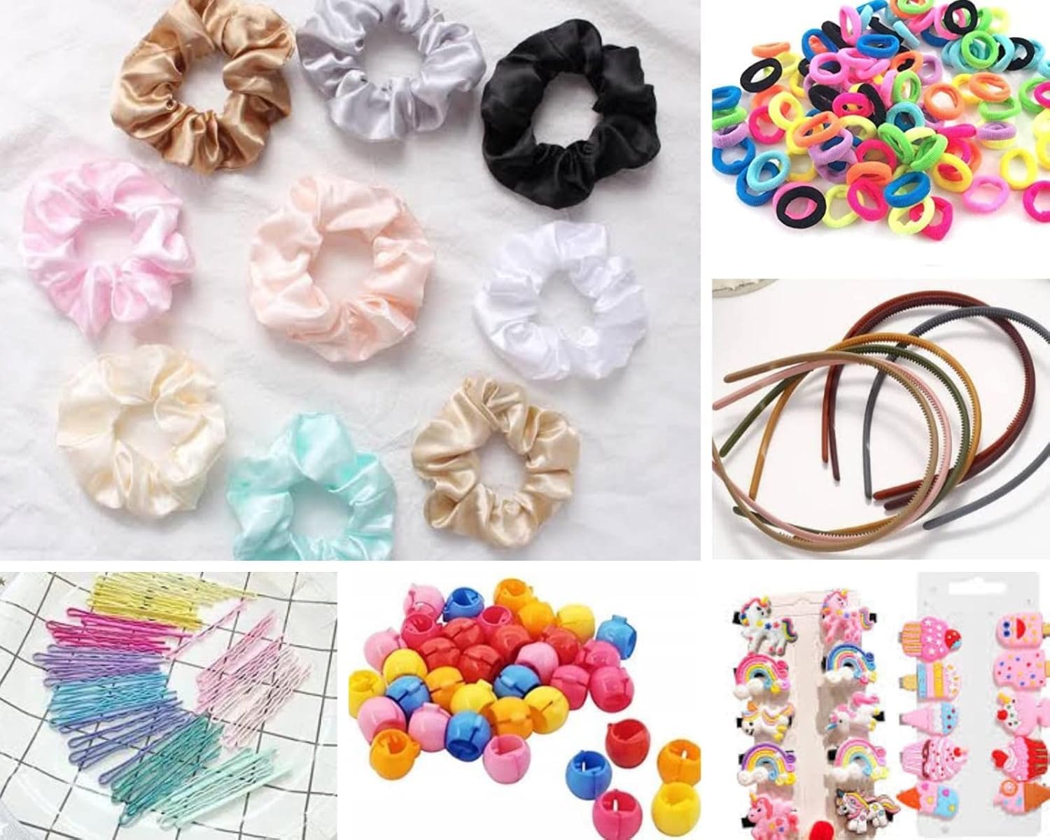 Girl's Heaven 45 Pieces Hair Accessories- Color Bobby Hair Pins | Mini Hair Beads Claw | Cartoon Hair Clips | Hair Band | Mini Rubber Band | Satin Hair Scrunchies - Multicolor for Women & Girls
