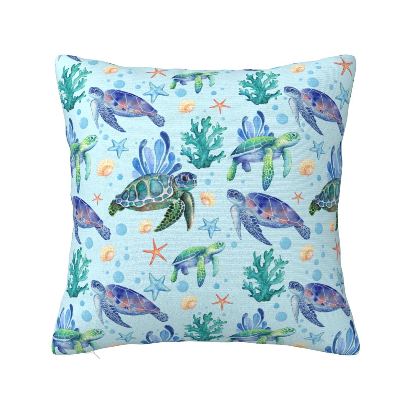 Nmbvcxz Sea Turtle Pillow Cover 18x18 Inch - Soft Polyester Decorative Cushion Case Cute Turtle Print with Hidden