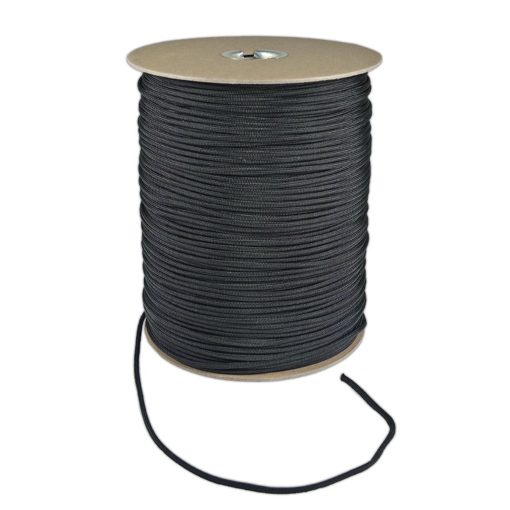 1000' Foot Spool Black Parachute Cord 7-Strand Core 550 Cord by PARACORD PLANET