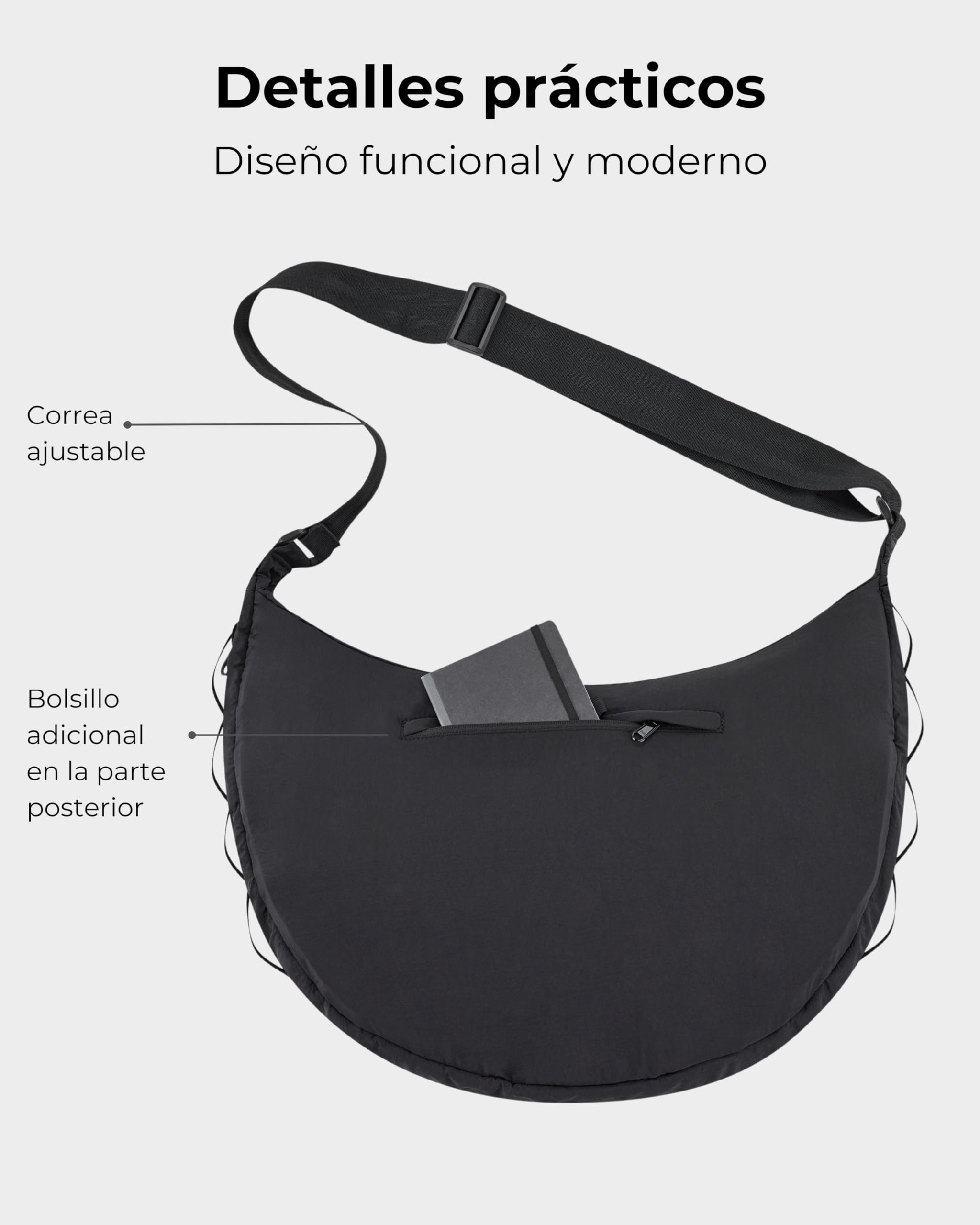 Johnny Urban Bolso Bandolera Mujer Hombres Negro - Kaia XL - Puffer Moon Bag - Bolso Riñonera de Media Luna - Correa Ajustable - Repelente al agua