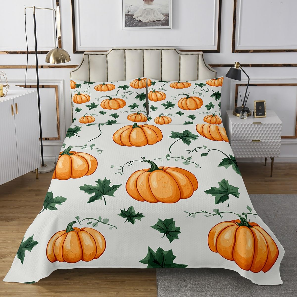 jejeloiu Kids Pumpkin Fall Bedspread Twin Size Farmhouse Autumn Coverlet Set for Boys Girls Thanksgiving Day Quilted Coverlet Microfiber with 1 Pillow Case