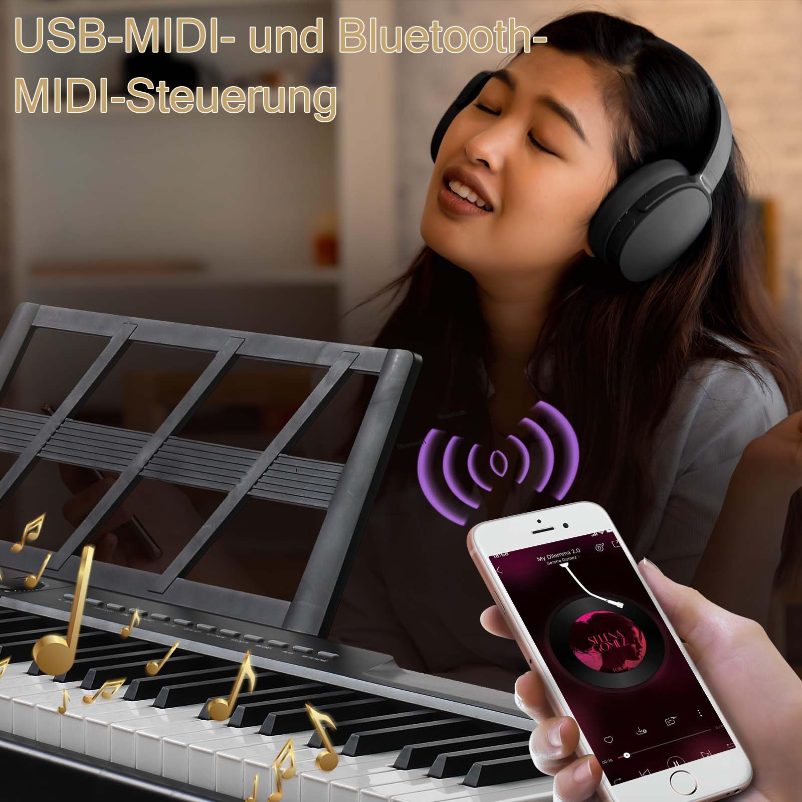 LEADZM 88 Tasten Halbgewichteten Digital Piano, Full Size Keyboard, Elektronische Tastatur mit Doppelrohr-X-förmigem Ständer, Bluetooth MIDI, Notenständer, Sustain-Pedal, Kopfhörer