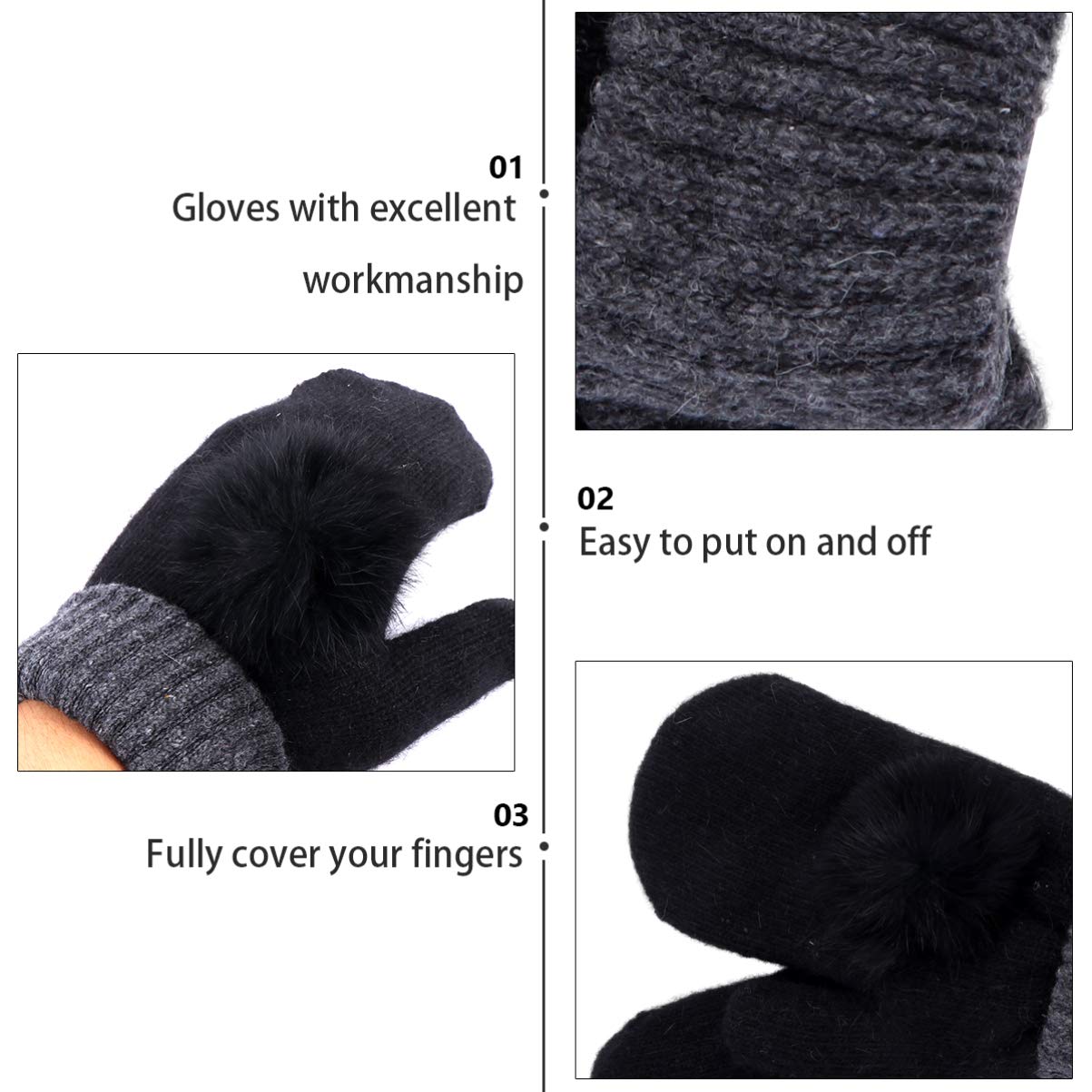 BESPORTBLE Gloves Winter Women Warm 2 Pairs Cashmere Lined Mittens Winter Accessories for Cold Weather