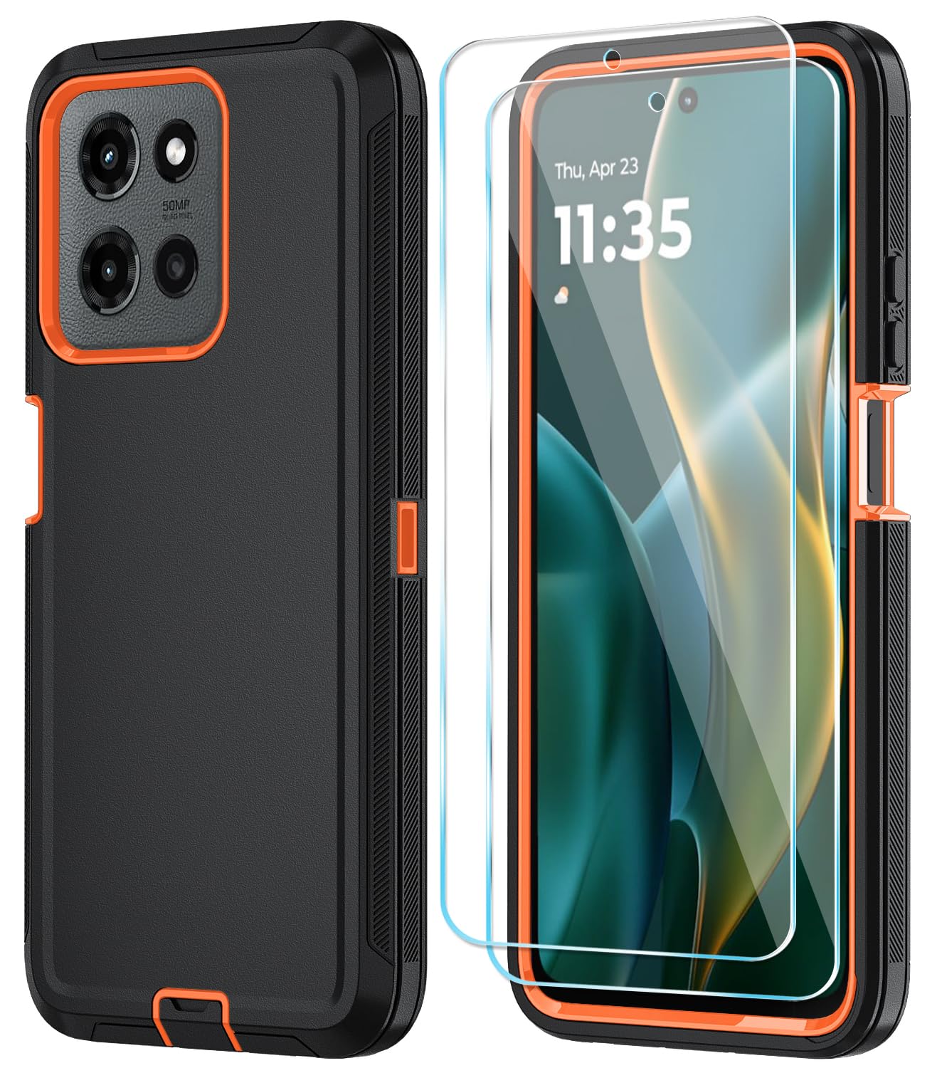 Qinmay Phone Case for Motorola Moto G Power 5G 2025 Case with HD Screen Protector, Heavy Duty Shockproof & Cover Phone Case (BlackOrange, for Moto G
