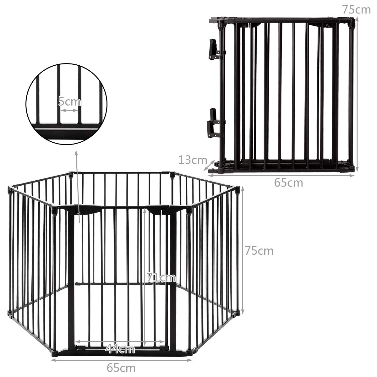 LIFEZEAL Rejilla de Seguridad Plegable para Chimeneas, Barrera Metálica de Seguridad para Niños, Rejilla Infantil de Protección para Puertas y Escaleras (6 Paneles, Negro)