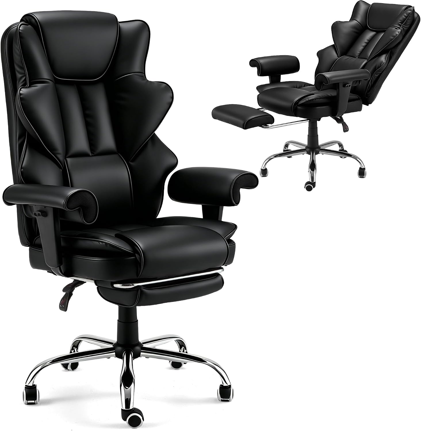 Heated Massage Office Chair with Footrest - 350lbs Heavy Duty Ergonomic Executive Chair, 6-Point Vibration & Lumbar Heat, 155° Reclining PU Leather Computer Desk Chair for Home Office (Beige)