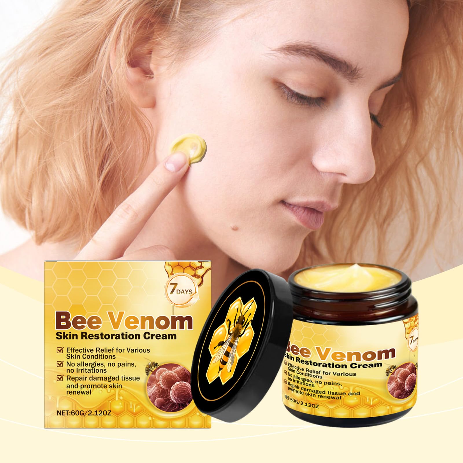 Krem regenerujący skórę z jadem pszczelim, krem nawilżający o działaniu przeciwstarzeniowym dla ujędrniającego i ujędrniającego, nawilżającego i pielęgnującego działania, redukuje zmarszczki (12 szt.)
