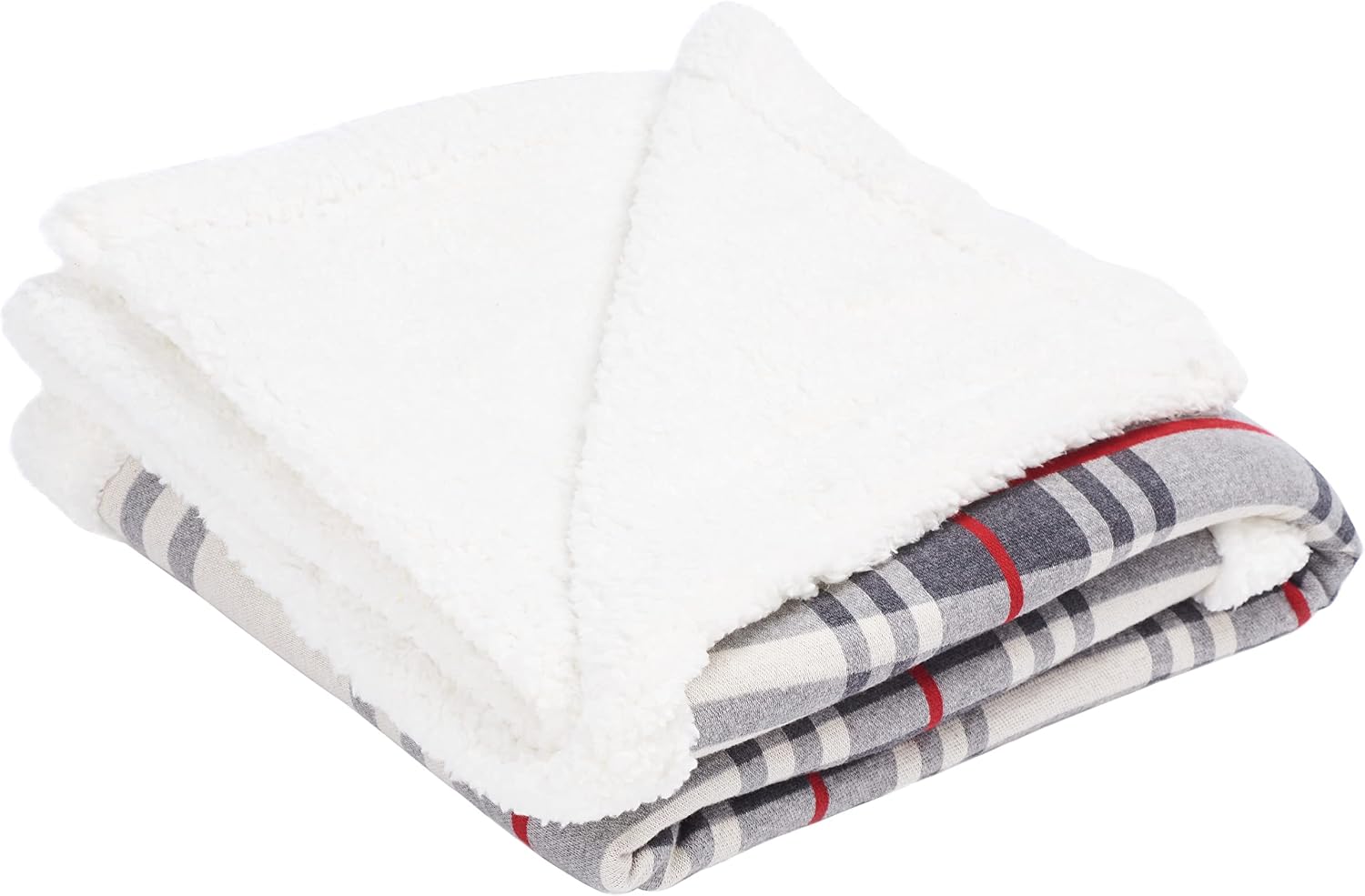 SAFAVIEH Home Collection Ribbon Plaid 50 x 60-inch Grey/Red Cotton & Sherpa Sofa Chaise Lounge Club Chair Living Room Bedroom Decorative Throw Blanket
