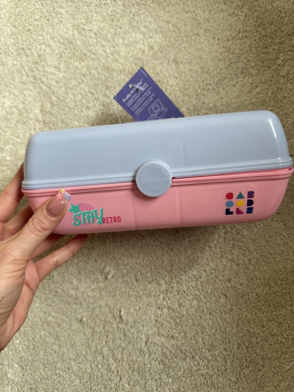 Caboodles Pretty in Petite Makeup Box, Two-Tone Pink on Lavender, Hard Plastic Organizer Box, 2 Swivel Trays, Fashion Mirror, Secure Latch for Safe Travel 1 pound