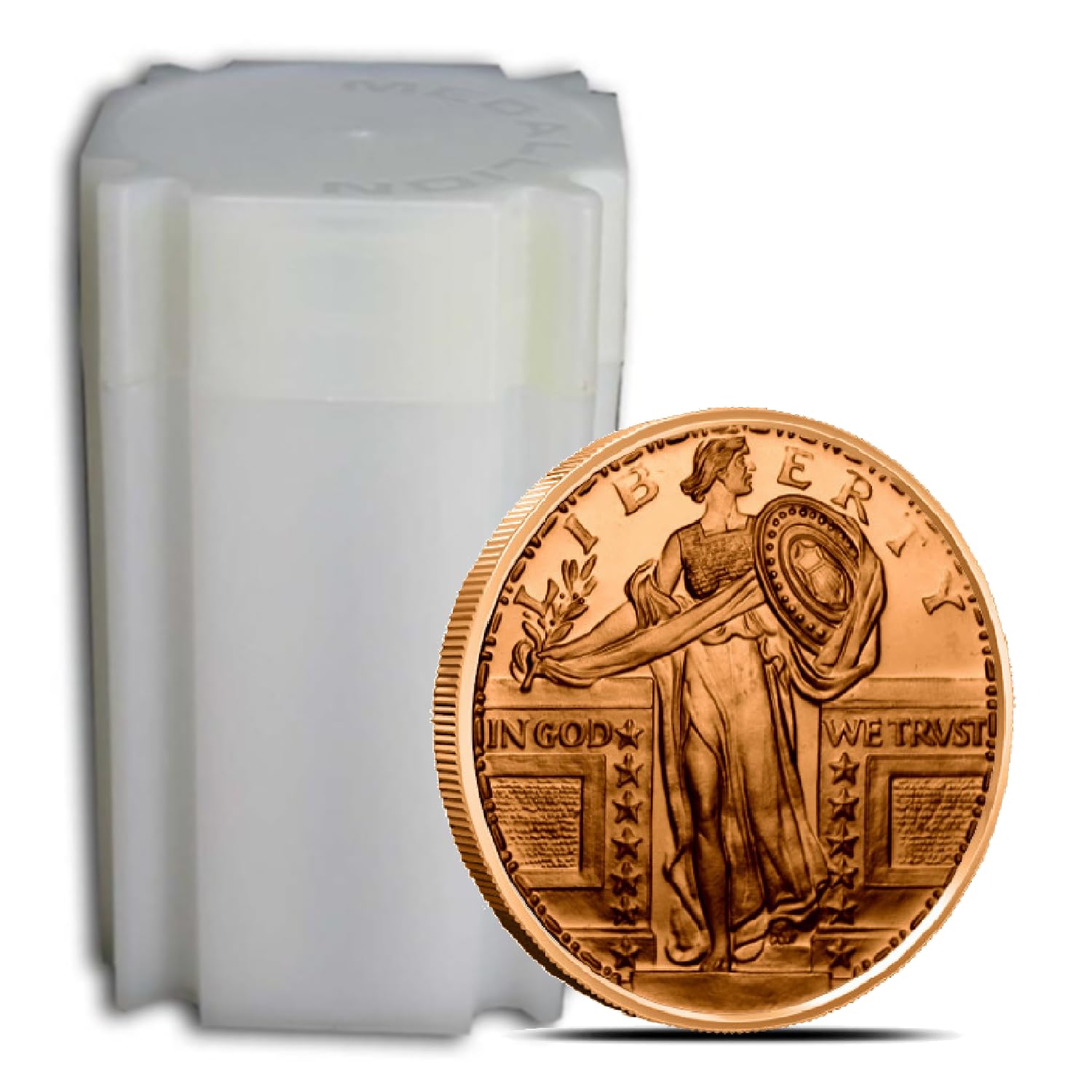 Twenty 1 Oz. Standing Liberty Copper Coin .999 Fine Copper Bullion Art Rounds in Coin Tube by Unique Metals