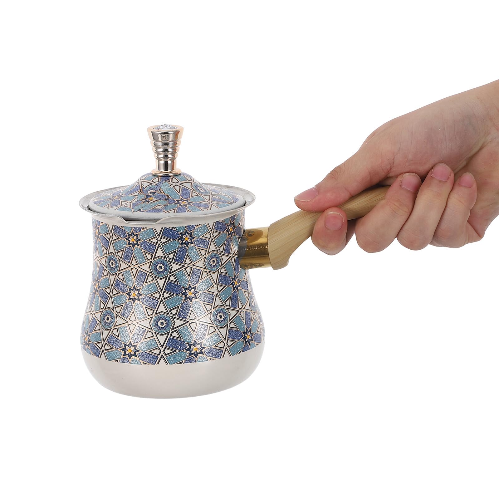 VICASKY Caffettiera Turca in Acciaio Inox 720 Ml, Macchina per Caffè Turco e Scaldalatte da Fornello, con Manico in Legno, Compatibile Induzione, per Uso Domestico e Preparazione Caffè