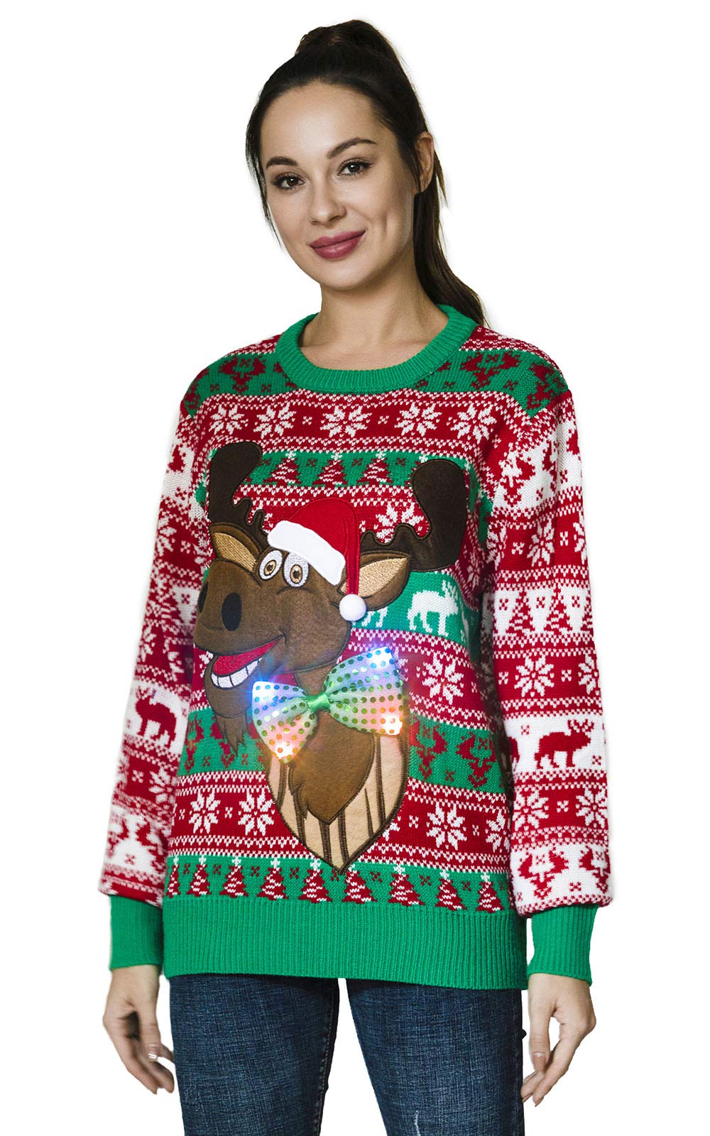 Suéter de Navidad feo unisex para hombre con luz LED divertida novedad jersey de punto, 20038-ma, Small