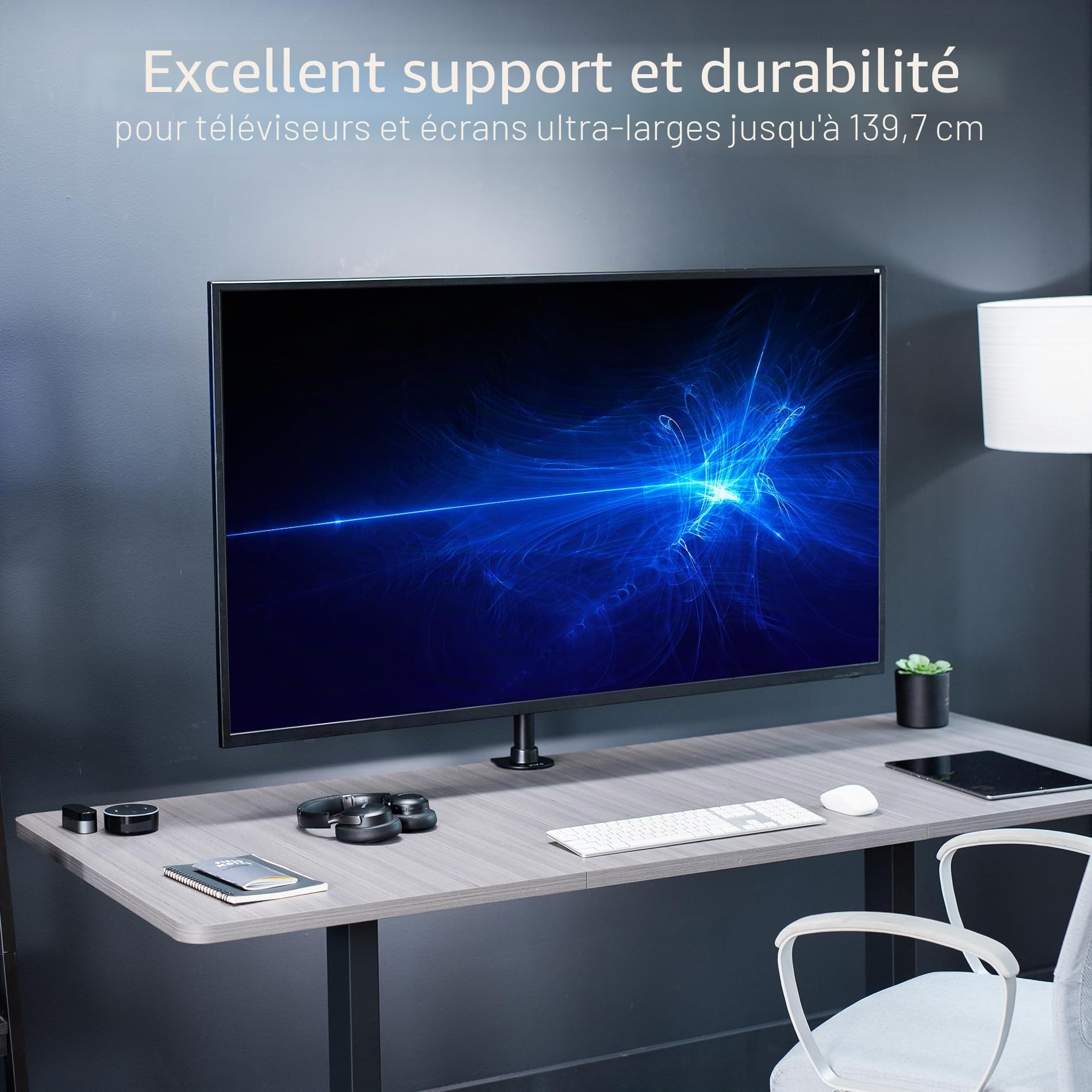 VIVO STAND-V155CW Support de Bureau Noir Ultra Large, pour écrans jusqu'à 55 Pouces, Poids de 29,9 kg, Simple, à Hauteur réglable