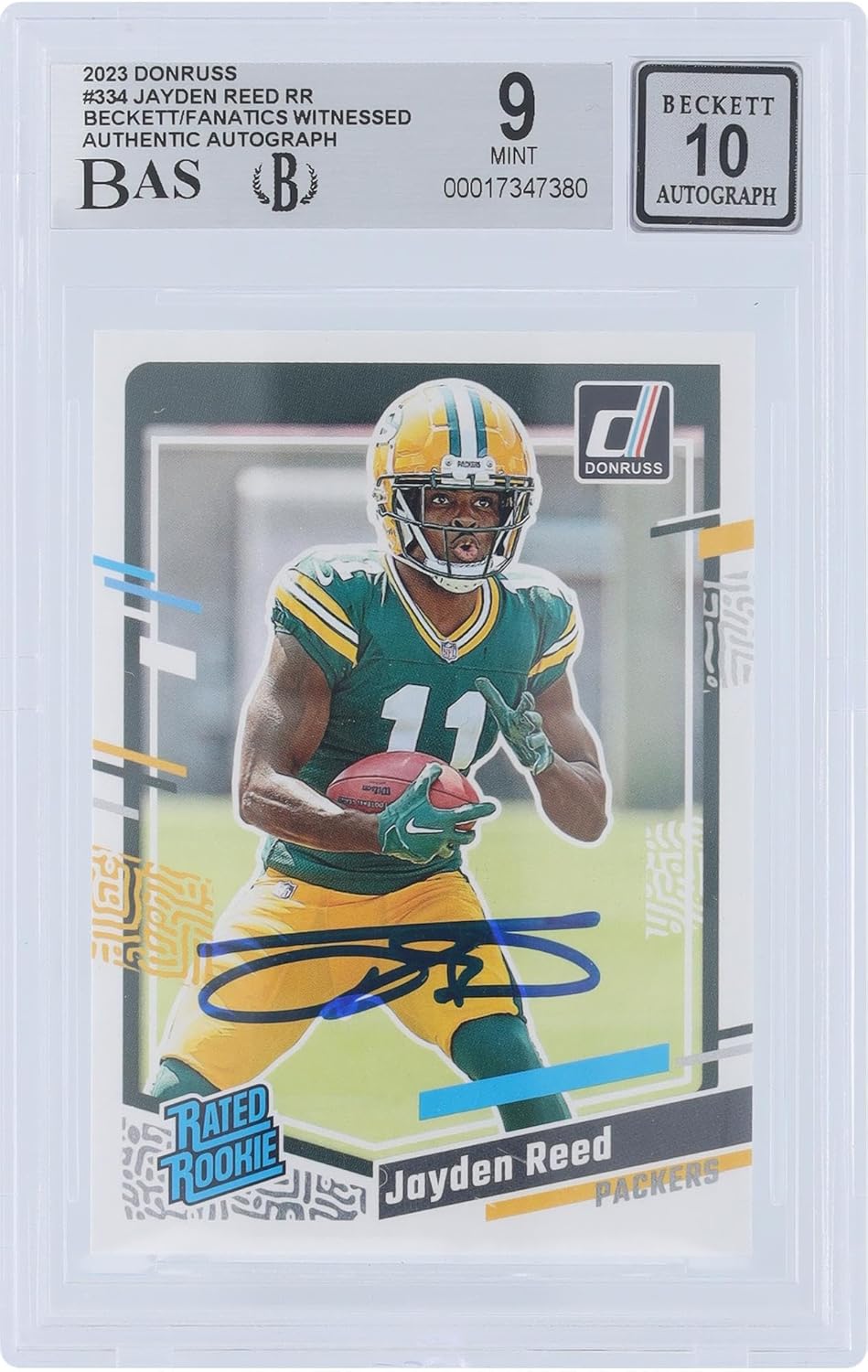 Jayden Reed Bay Packers Autographed 2023 Panini Donruss Rated Rookie #334 Beckett Fanatics Witnessed Authenticated 9/10 Rookie Card - Football Slabbed Autographed Rookie Cards